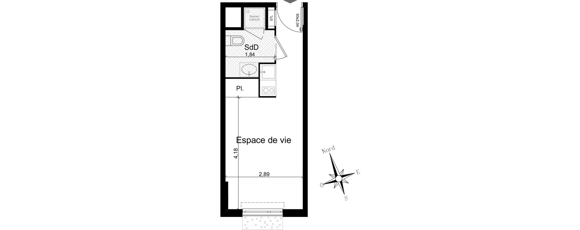 Appartement T1 meubl&eacute; de 20,58 m2 &agrave; Nice Riquier
