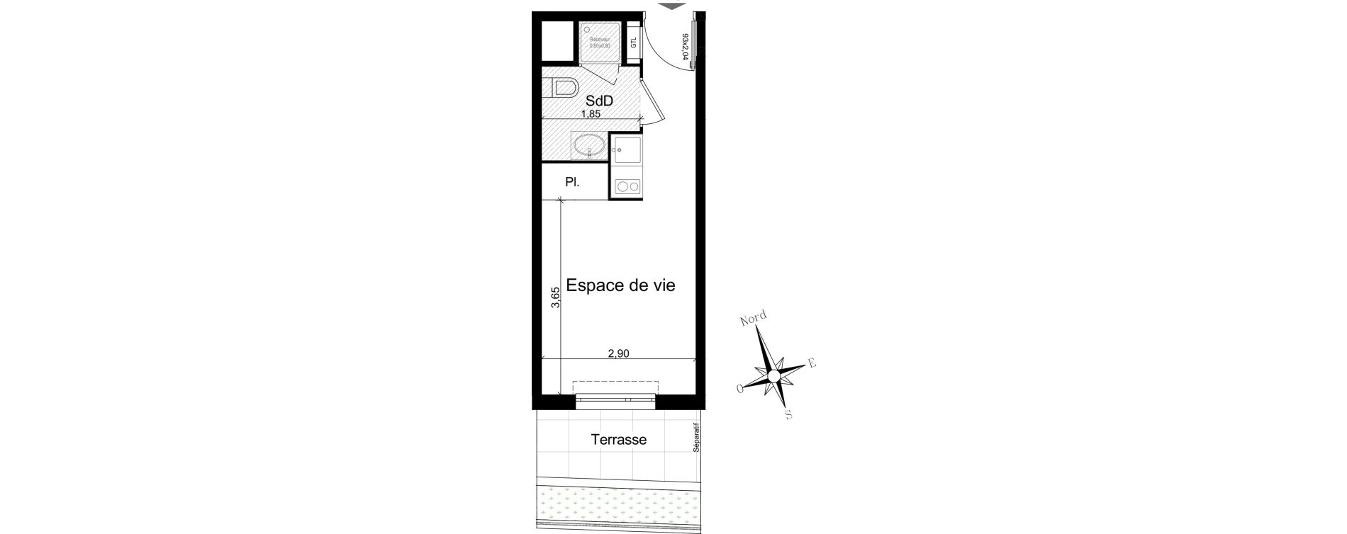 Appartement T1 meubl&eacute; de 19,17 m2 &agrave; Nice Riquier