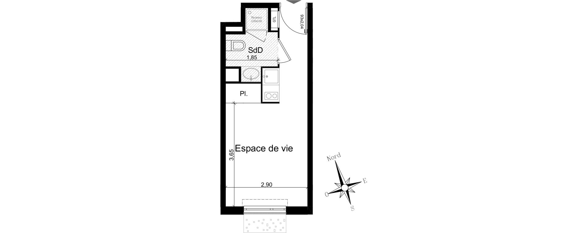 Appartement T1 meubl&eacute; de 18,81 m2 &agrave; Nice Riquier