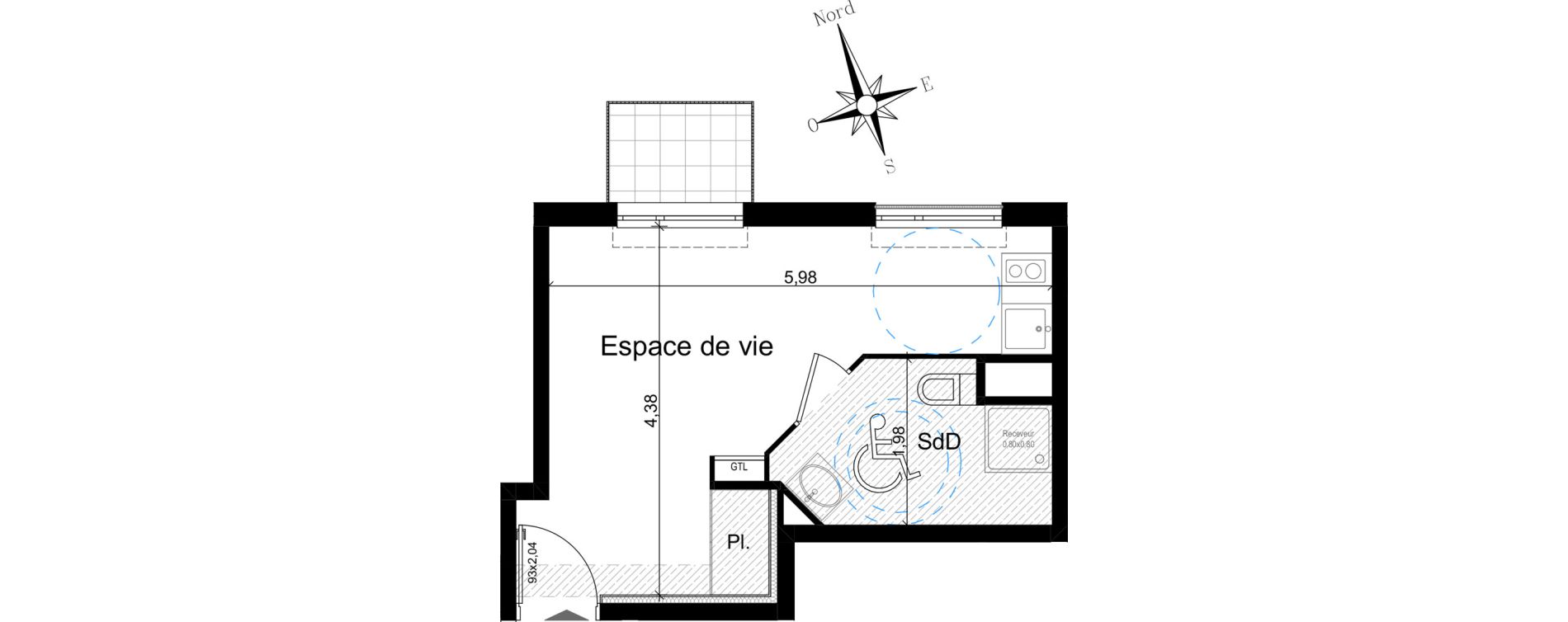 Appartement T1 de 22,77 m2 &agrave; Nice Riquier