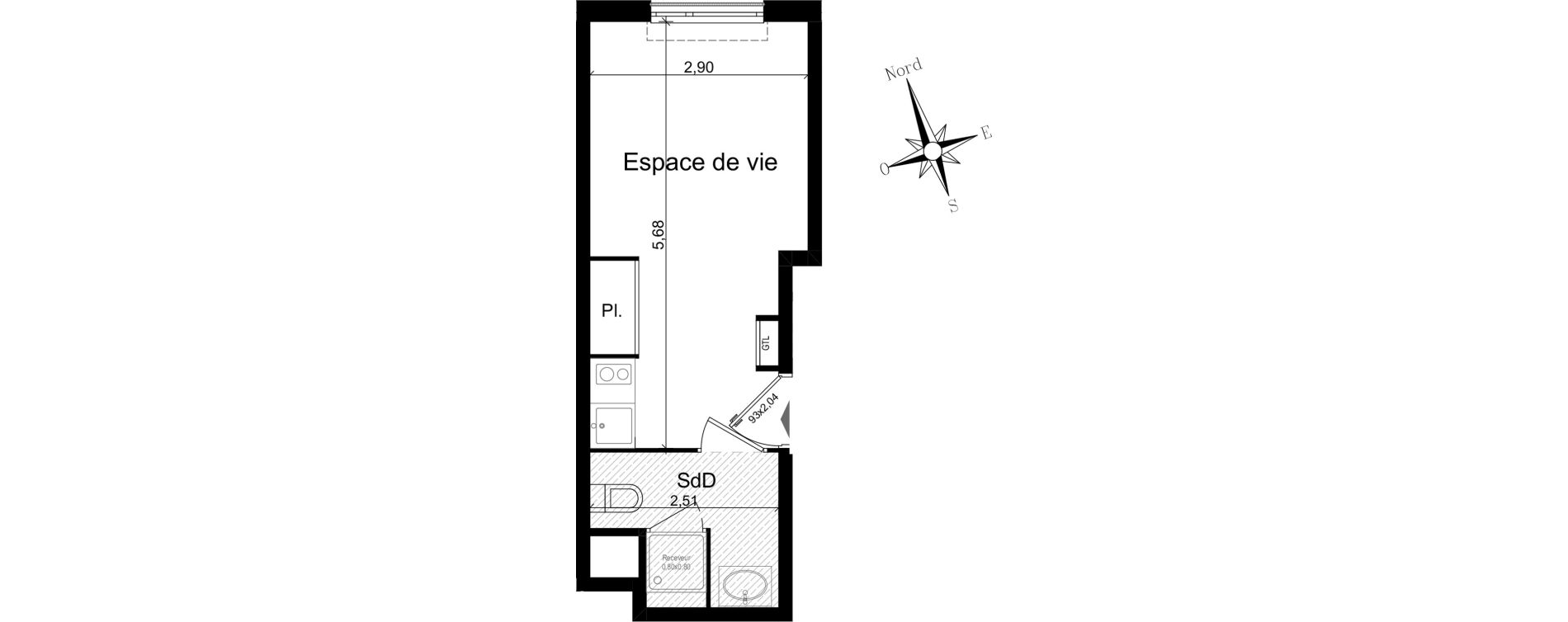 Appartement T1 meubl&eacute; de 19,58 m2 &agrave; Nice Riquier