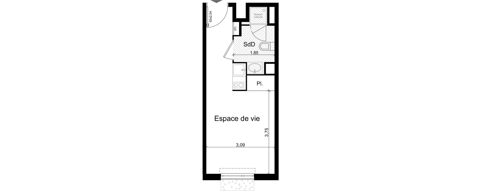 Appartement T1 meubl&eacute; de 21,70 m2 &agrave; Nice Riquier