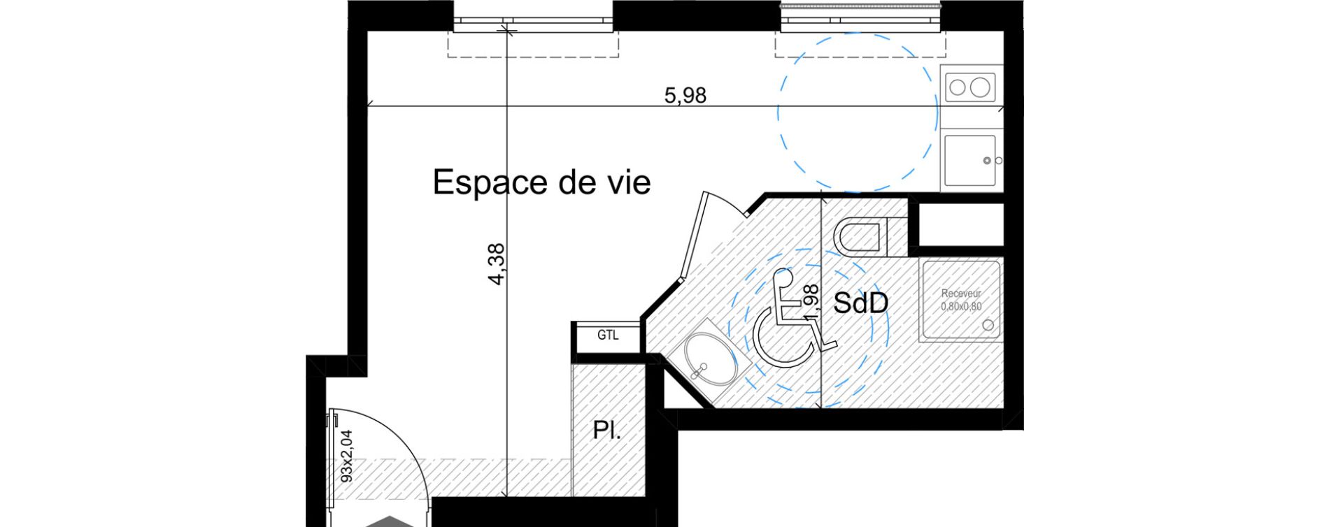 Appartement T1 meubl&eacute; de 22,77 m2 &agrave; Nice Riquier