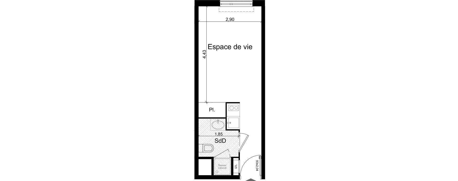 Appartement T1 meubl&eacute; de 21,44 m2 &agrave; Nice Riquier