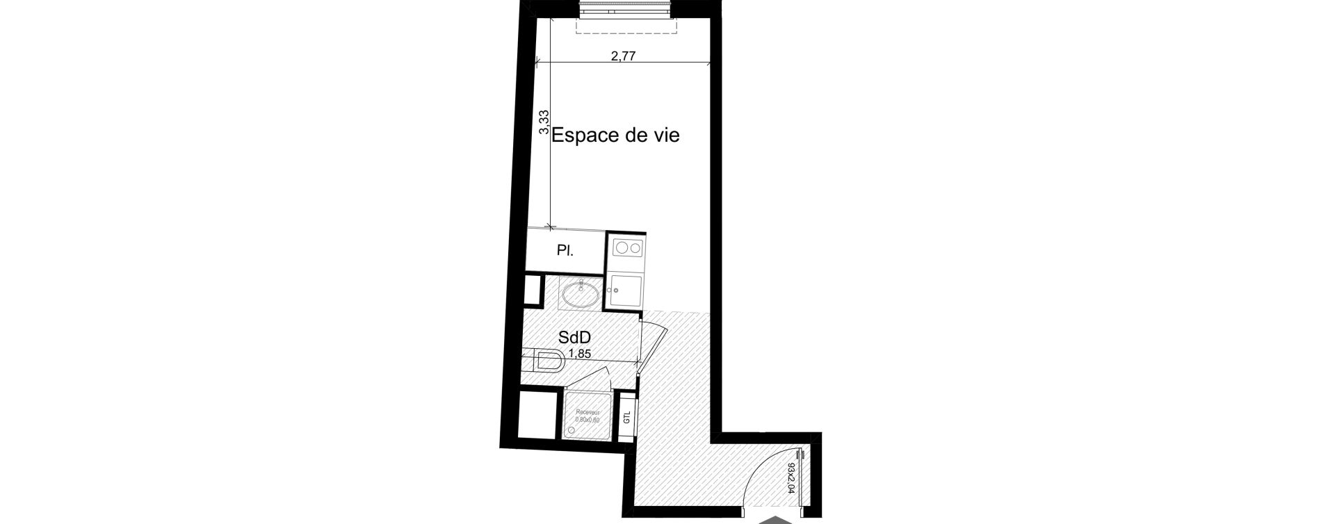 Appartement T1 meubl&eacute; de 21,24 m2 &agrave; Nice Riquier