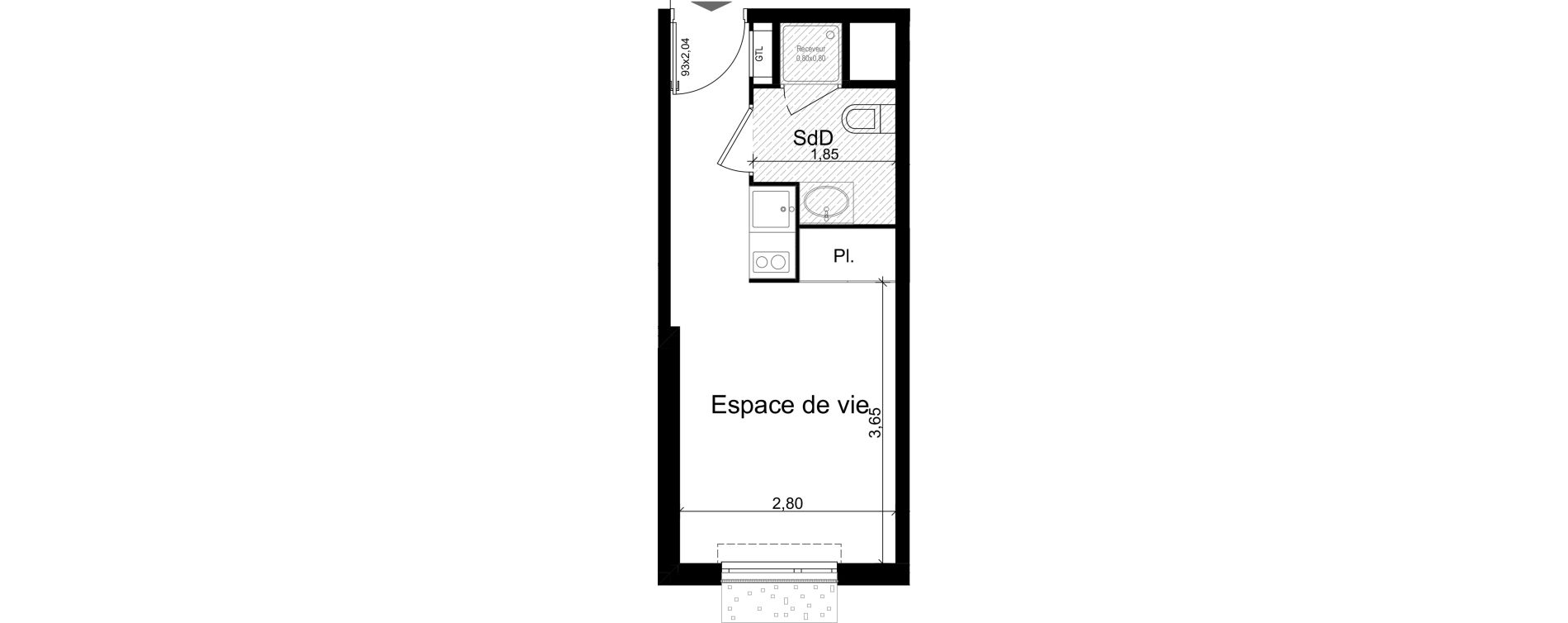 Appartement T1 de 18,98 m2 &agrave; Nice Riquier