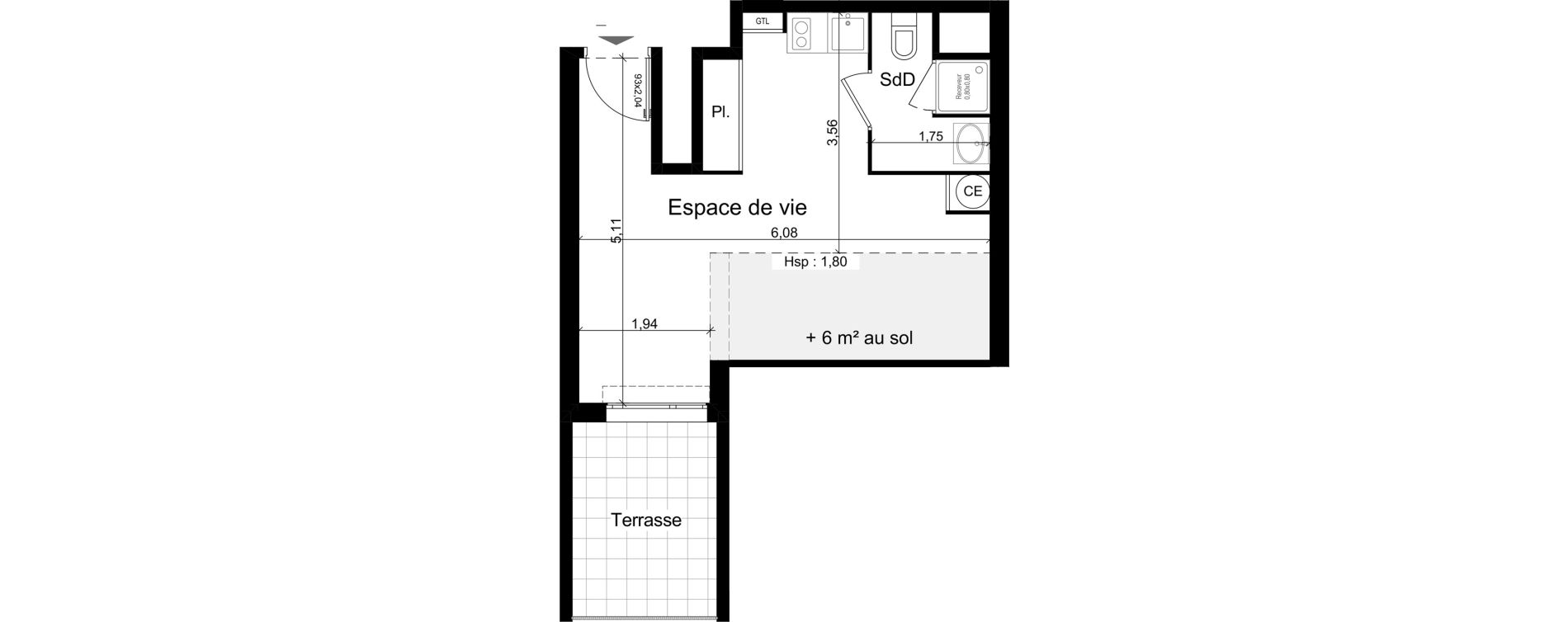 Appartement T1 de 21,96 m2 &agrave; Nice Riquier