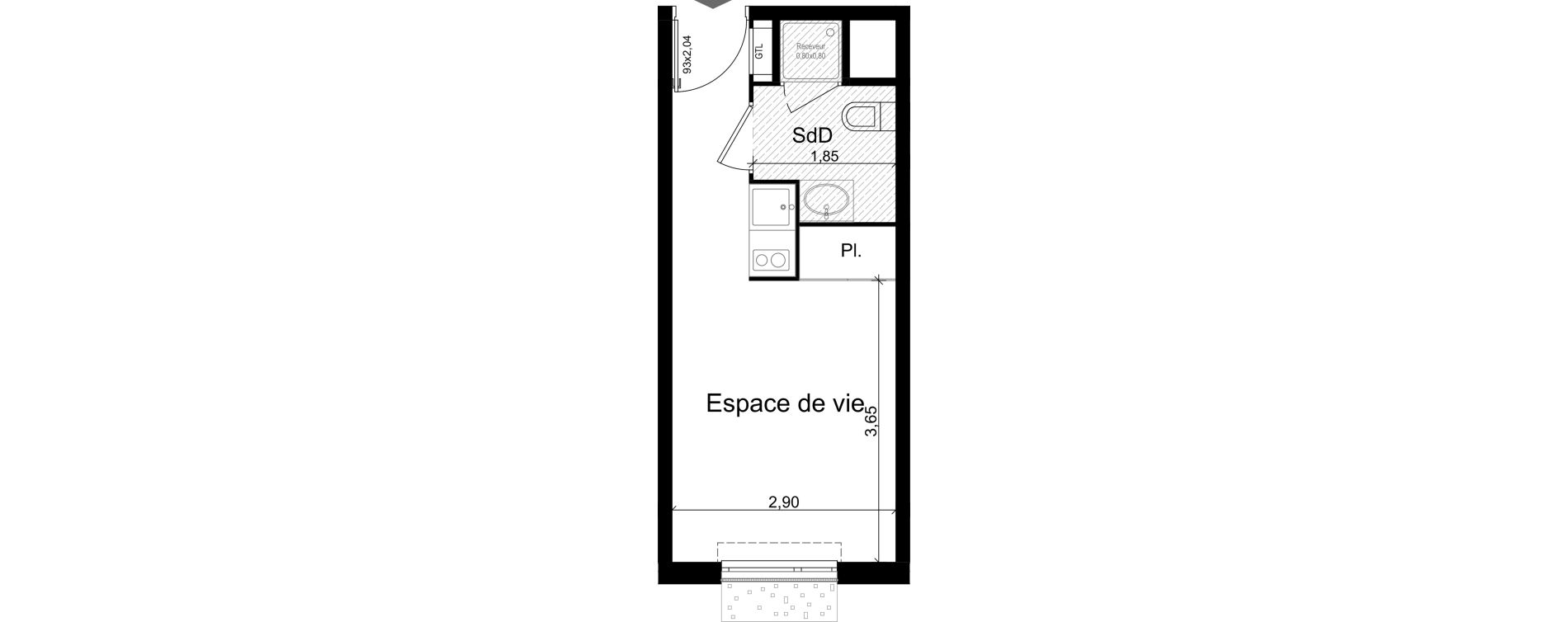 Appartement T1 de 19,17 m2 &agrave; Nice Riquier