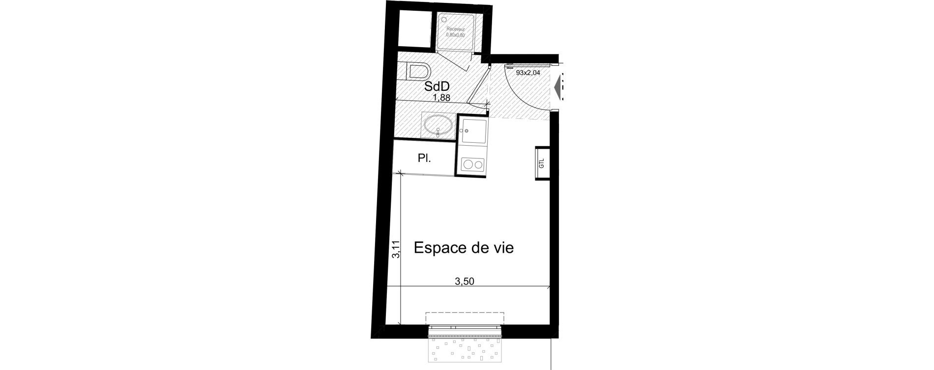 Appartement T1 de 18,22 m2 &agrave; Nice Riquier