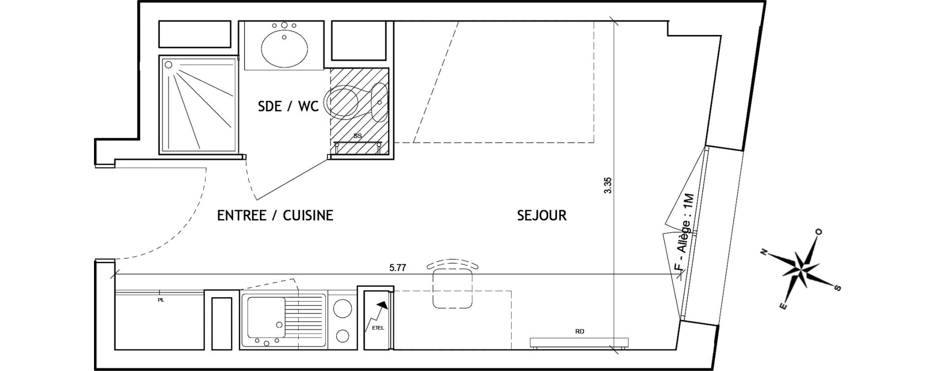 Appartement T1 de 17,99 m2 &agrave; Nice Joia