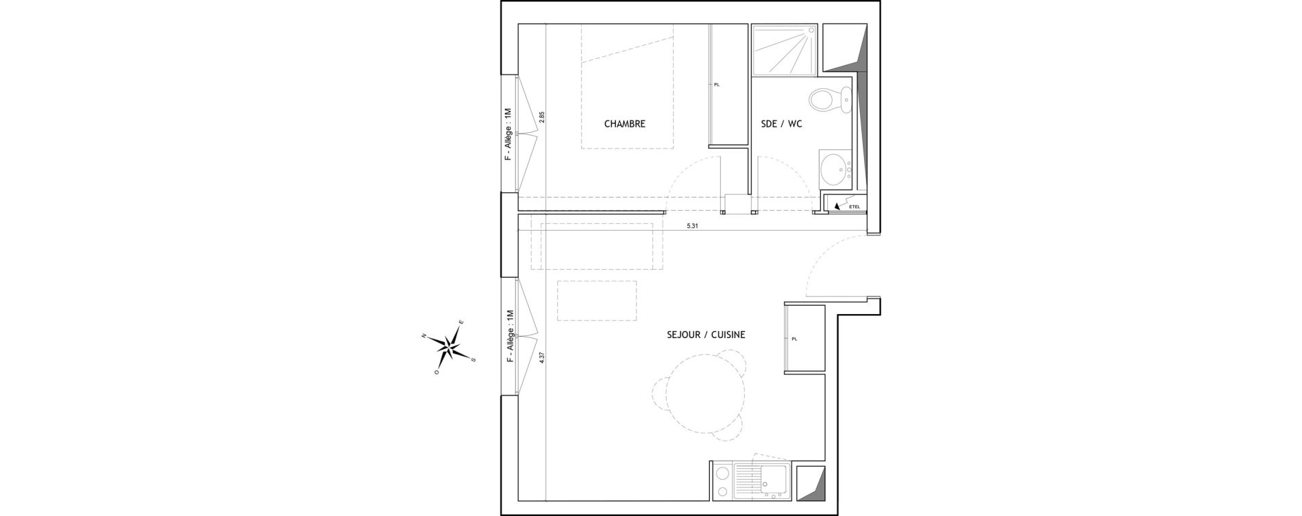 Appartement T2 de 33,51 m2 &agrave; Nice Joia