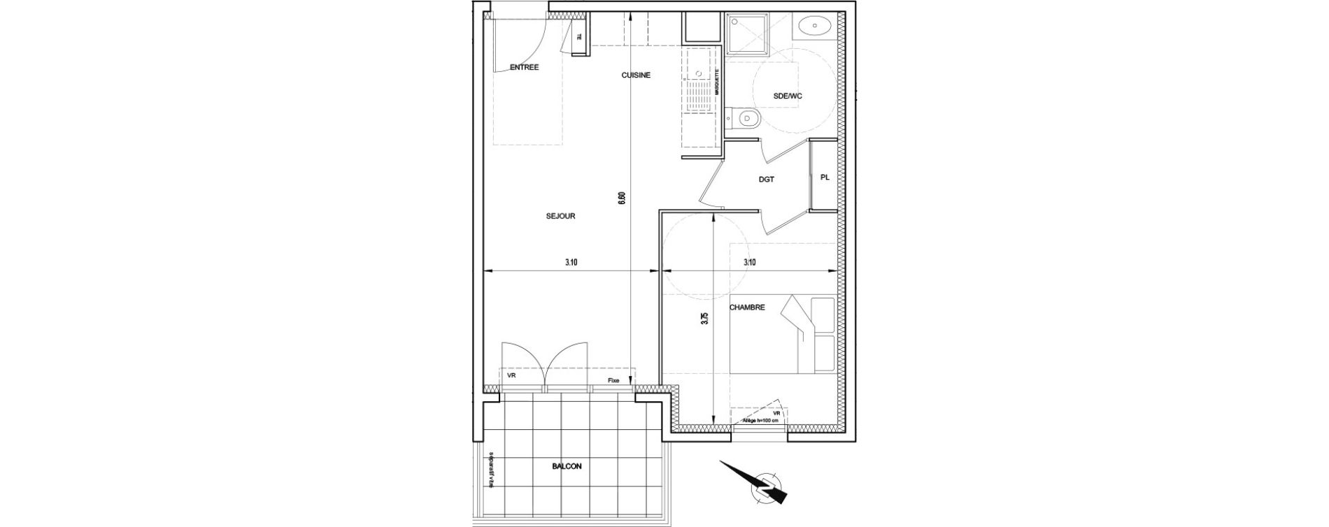 Appartement T2 de 41,78 m2 &agrave; Nice Cimiez