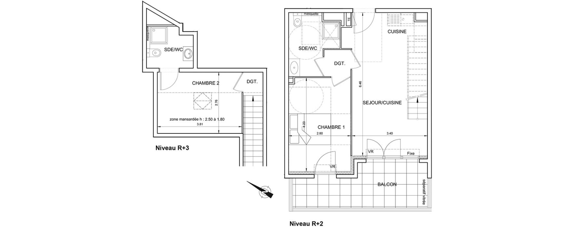Duplex T3 de 55,99 m2 &agrave; Nice Cimiez