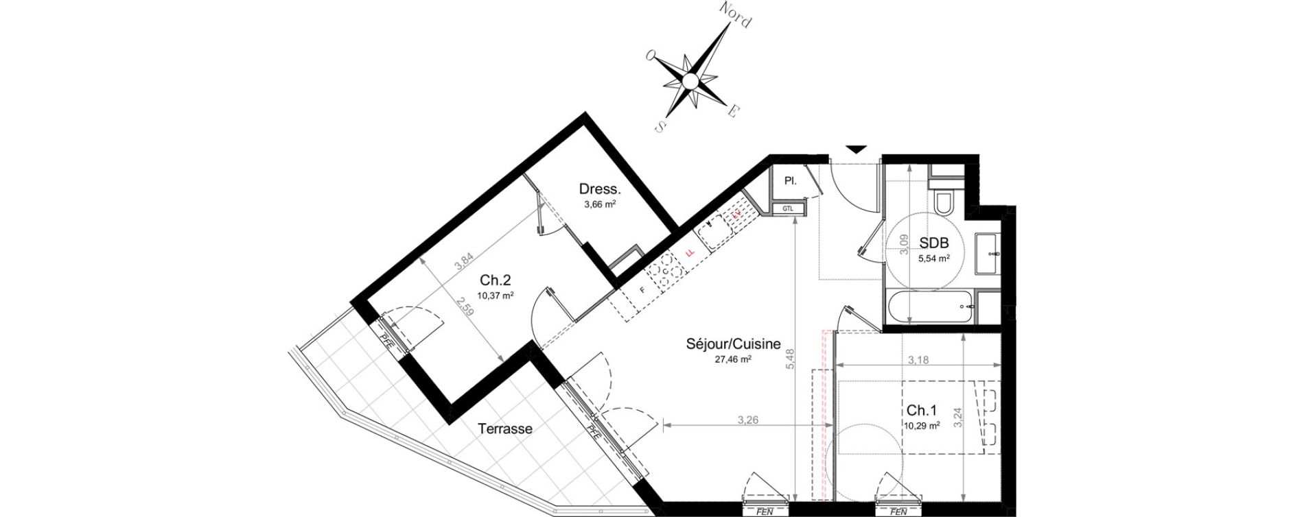 Appartement T3 de 57,32 m2 &agrave; Nice Riquier