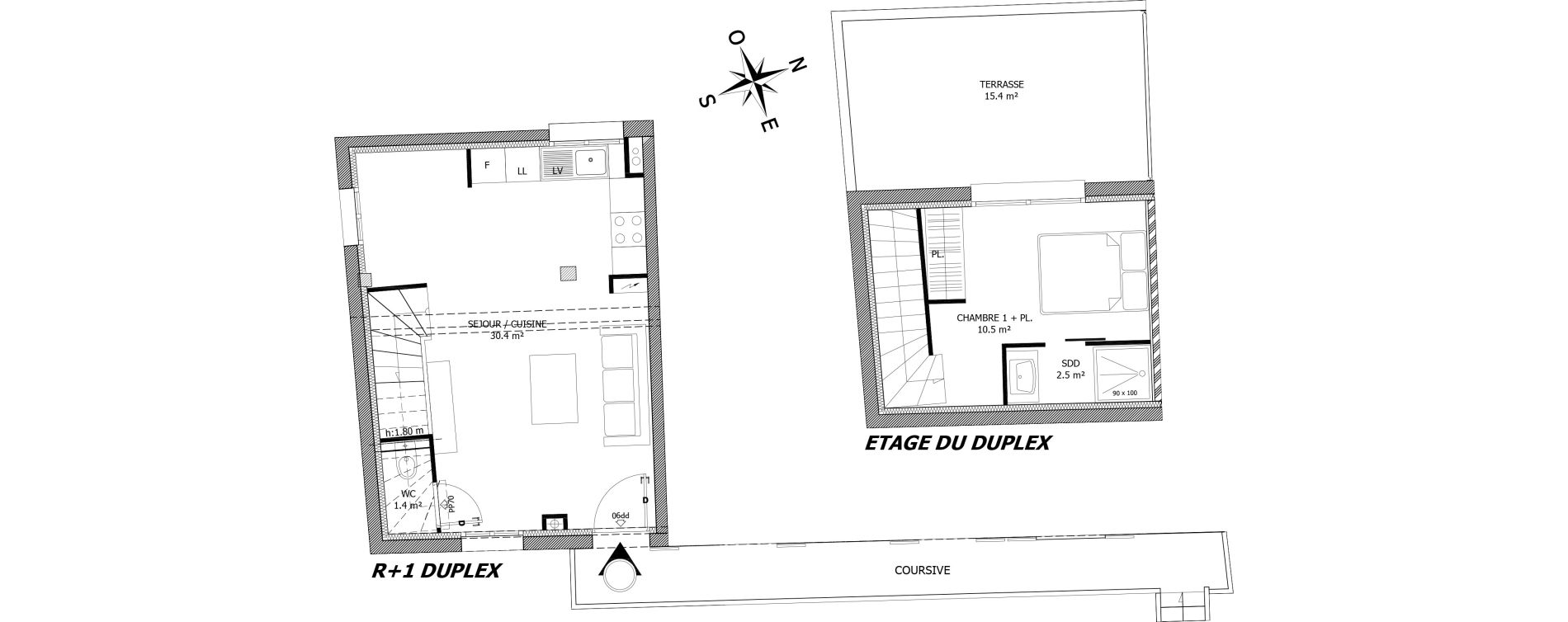 Duplex T2 de 44,80 m2 &agrave; Nice Diables bleus