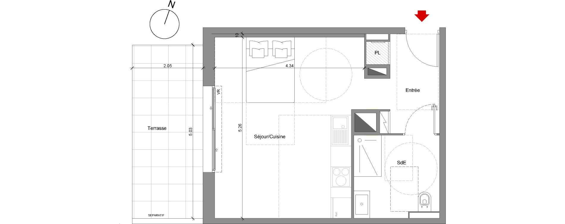 Appartement T1 de 32,70 m2 &agrave; Nice Saint antoine