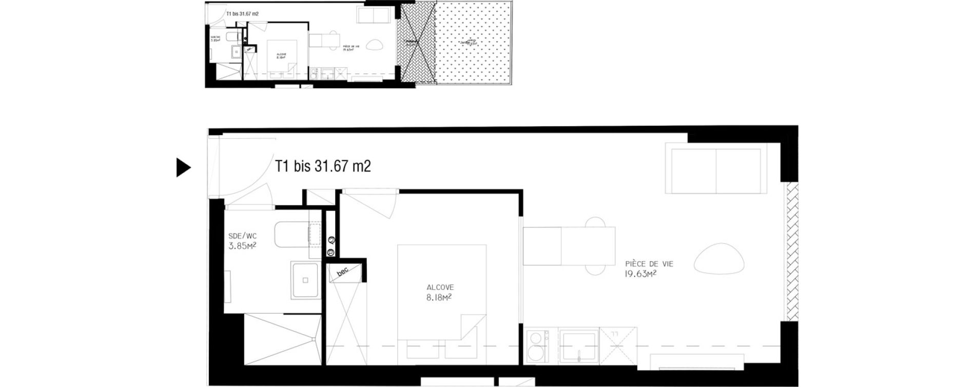 Appartement T1 bis de 31,67 m2 &agrave; Nice Vernier