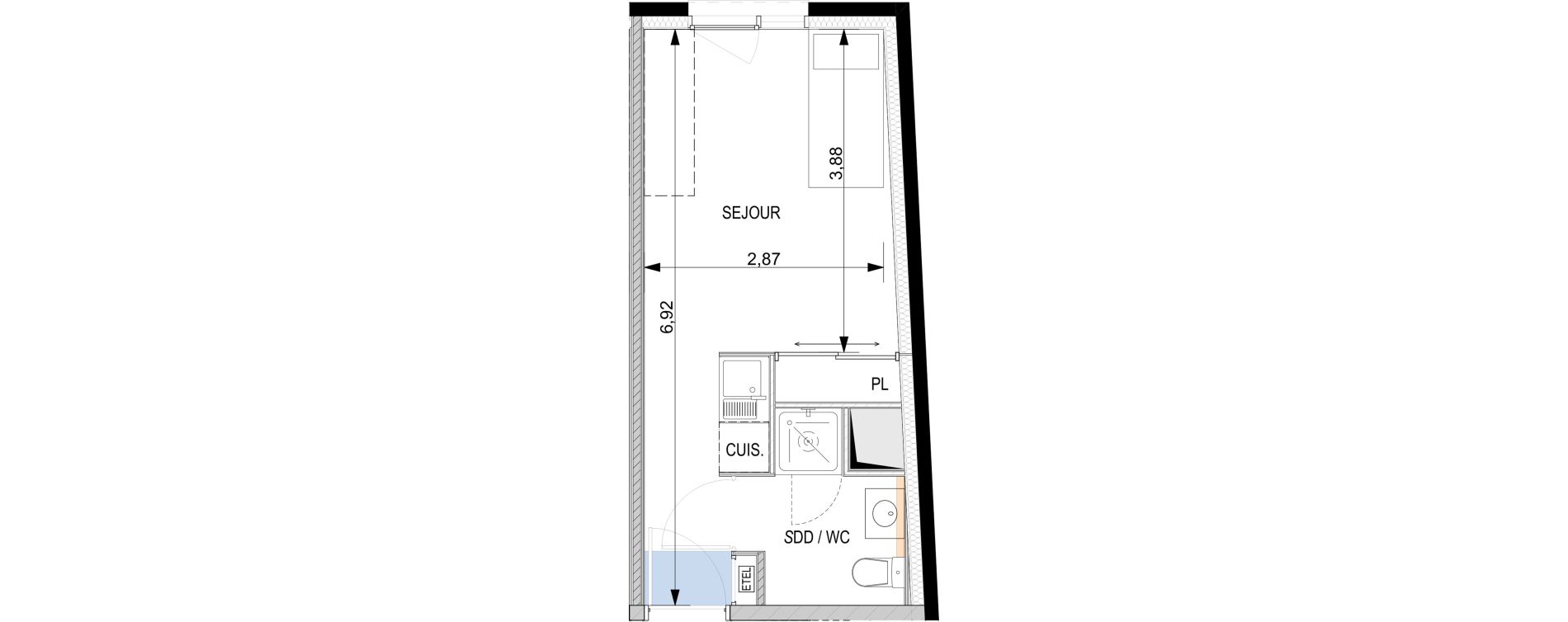 Appartement T1 de 19,81 m2 &agrave; Nice Riquier