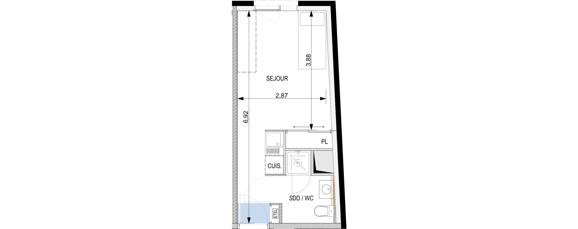 Appartement T1 de 19,81 m2 &agrave; Nice Riquier