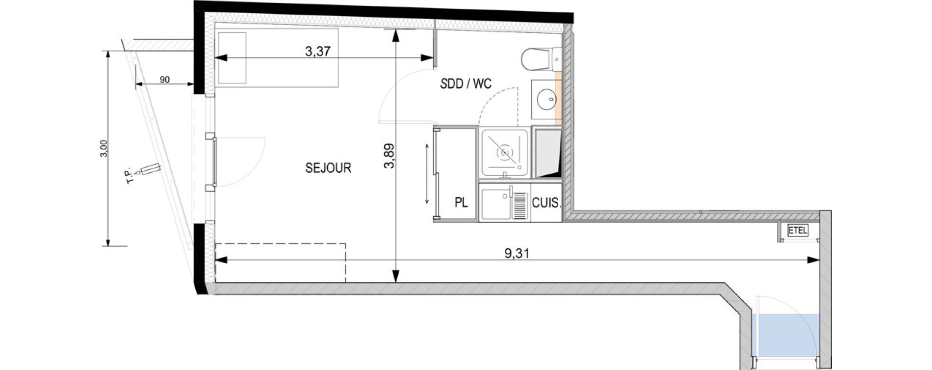 Appartement T1 de 25,00 m2 &agrave; Nice Riquier