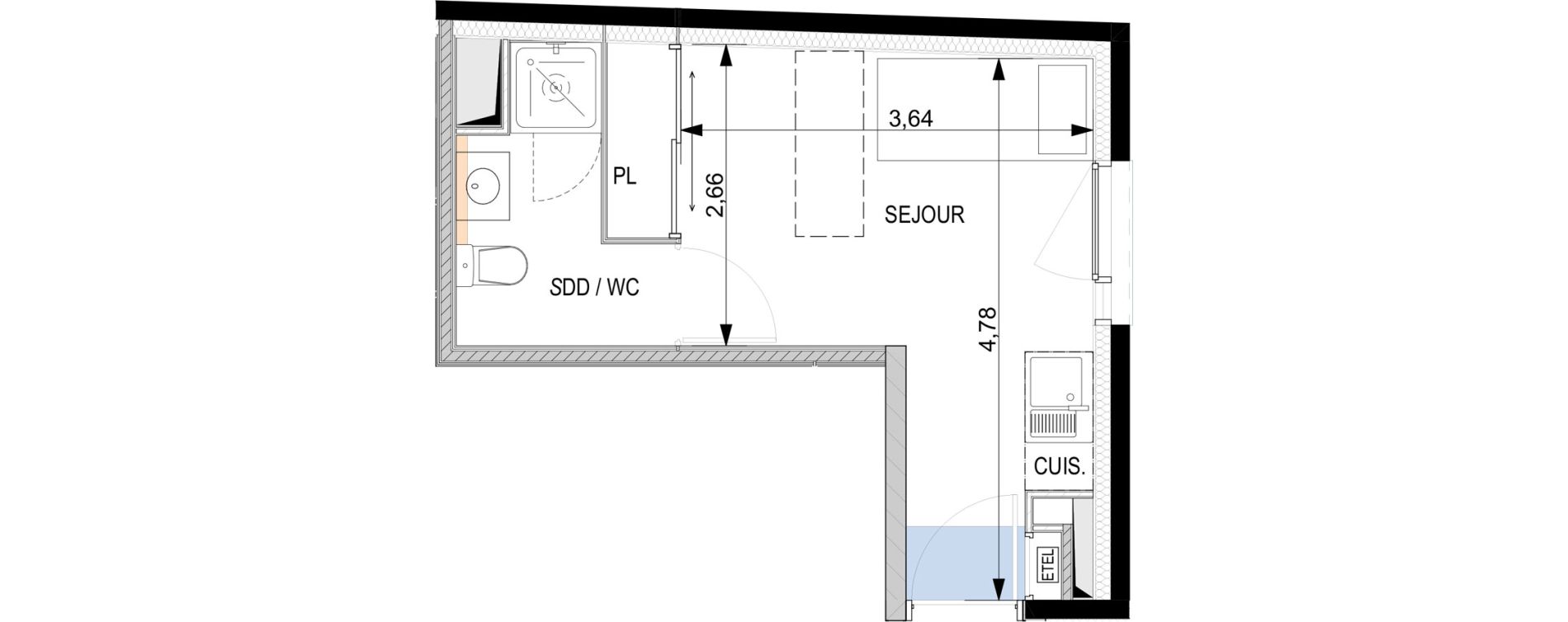 Appartement T1 de 17,28 m2 &agrave; Nice Riquier