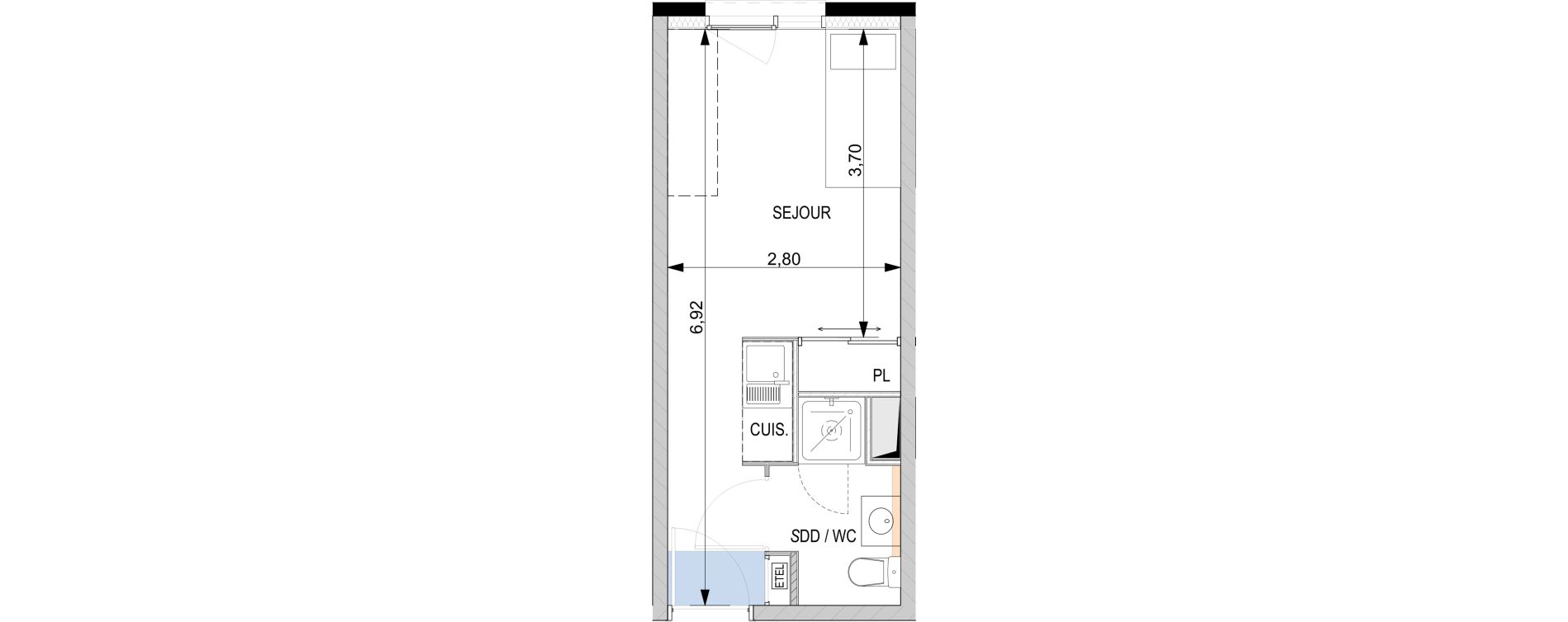 Appartement T1 de 18,49 m2 &agrave; Nice Riquier