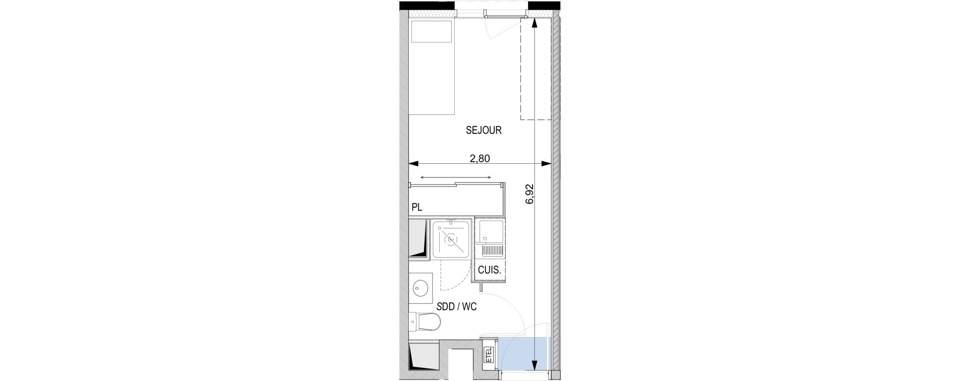Appartement T1 de 17,67 m2 &agrave; Nice Riquier