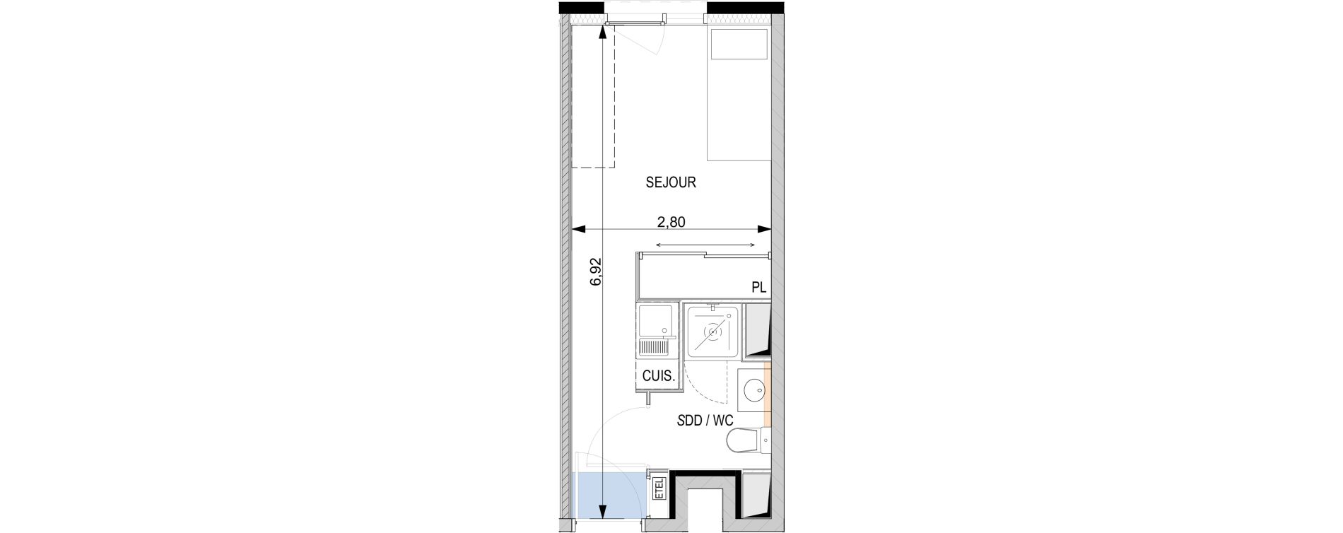 Appartement T1 de 17,52 m2 &agrave; Nice Riquier