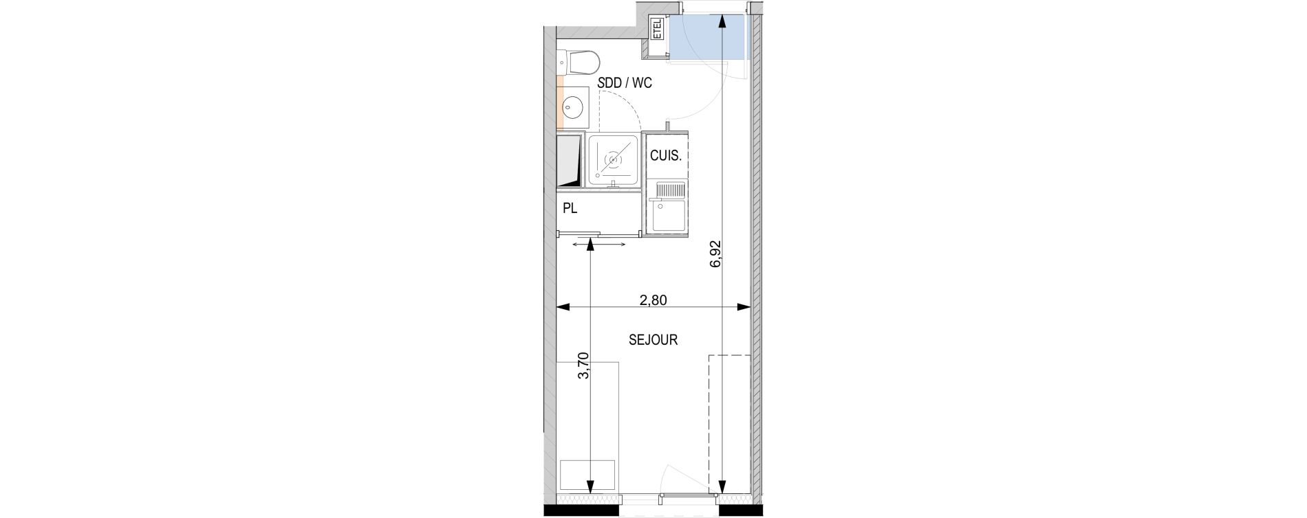 Appartement T1 de 18,03 m2 &agrave; Nice Riquier