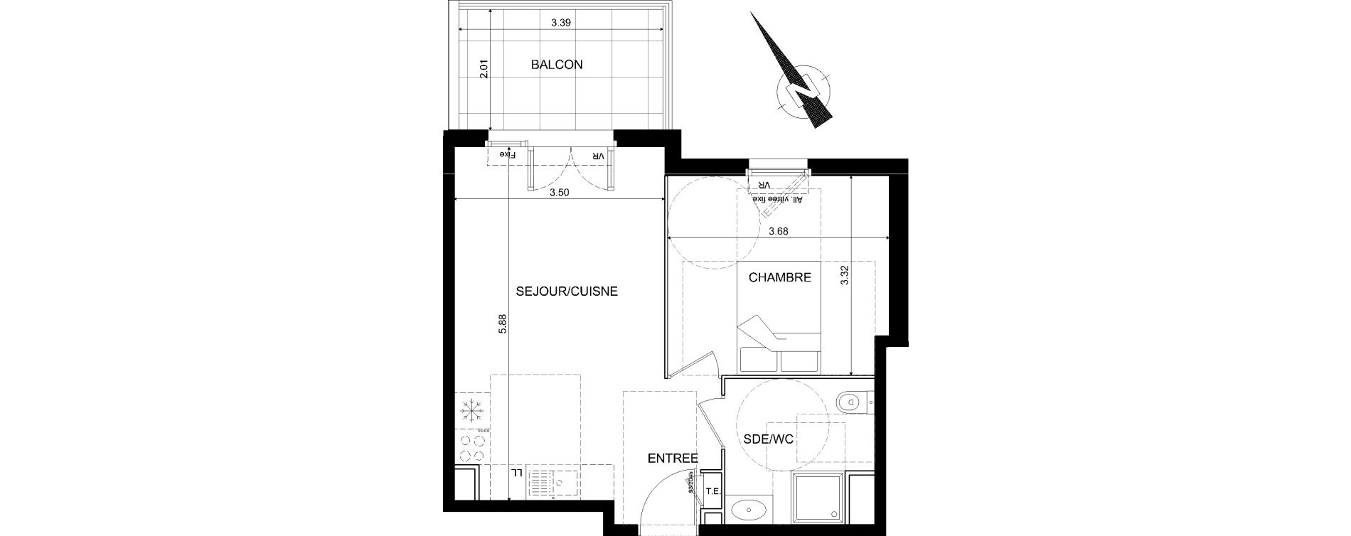 Appartement T2 de 40,38 m2 &agrave; Nice Bellet