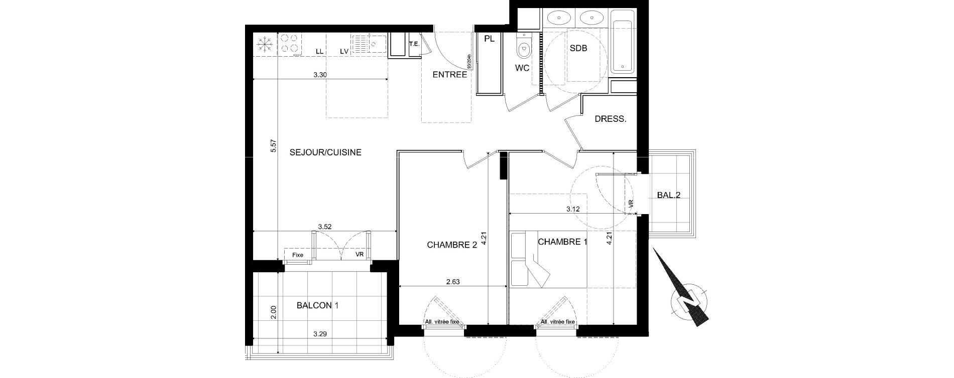 Appartement T3 de 60,82 m2 &agrave; Nice Bellet