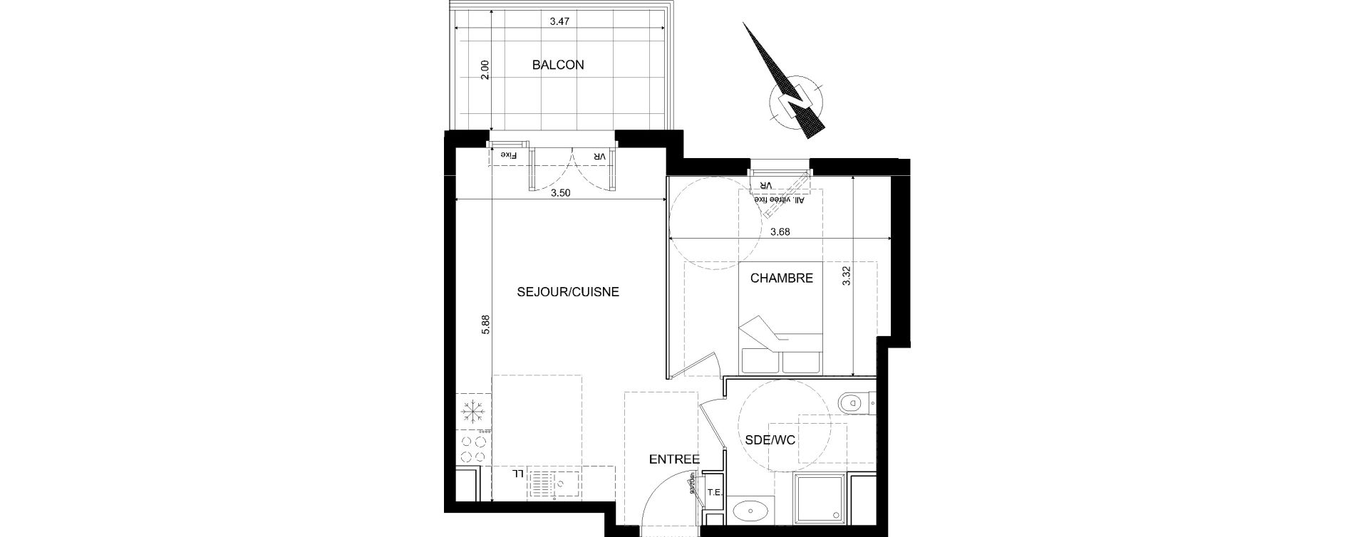 Appartement T2 de 40,38 m2 &agrave; Nice Bellet