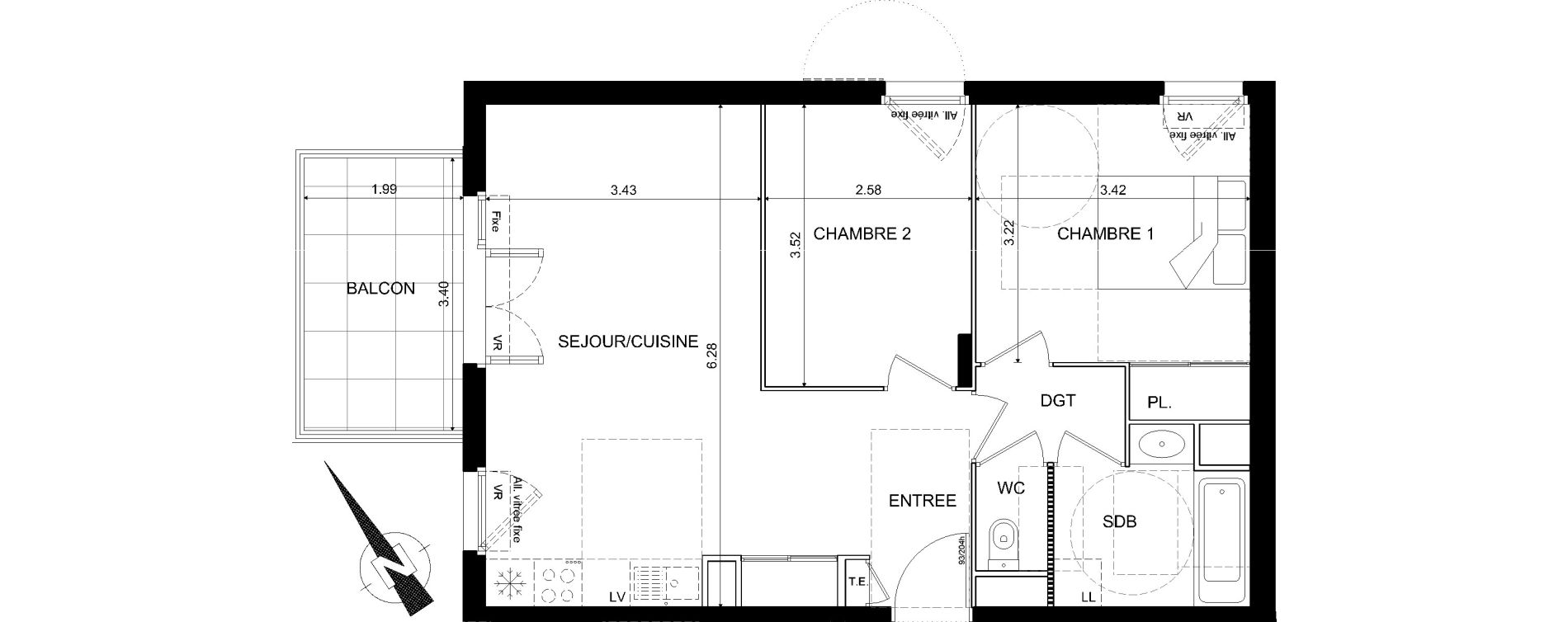 Appartement T3 de 57,31 m2 &agrave; Nice Bellet