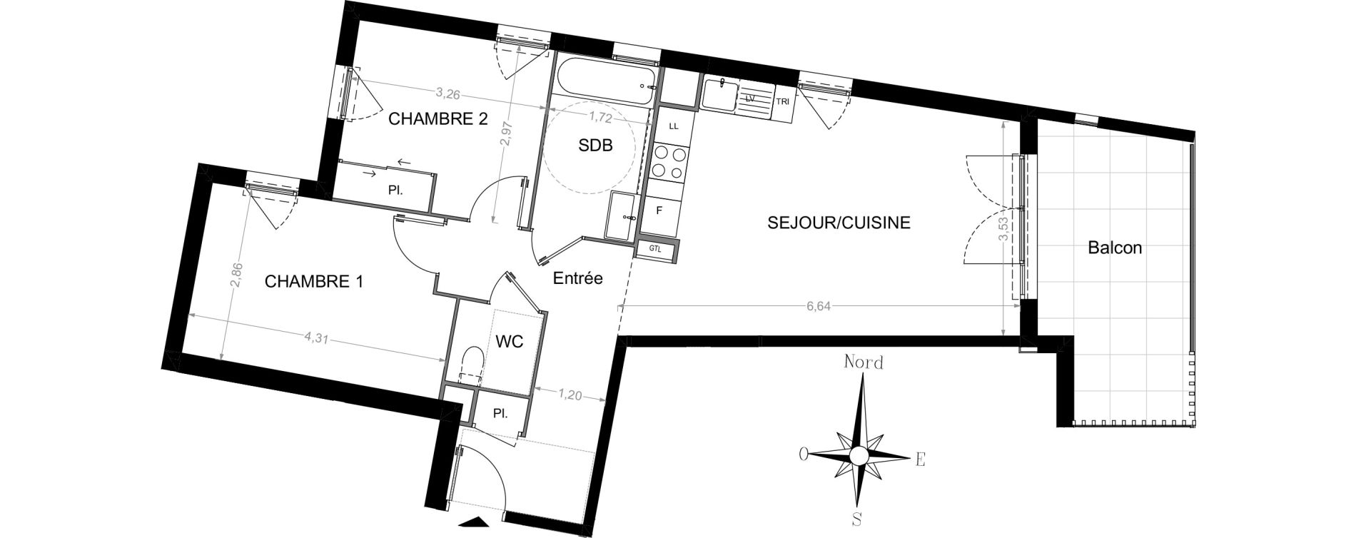 Appartement T3 de 62,83 m2 &agrave; Nice Saint roch