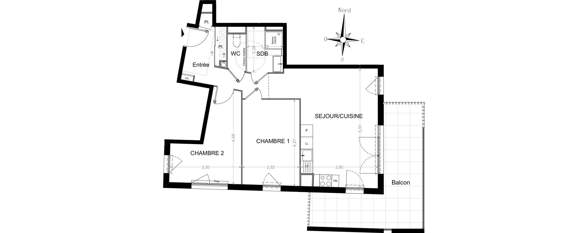 Appartement T3 de 60,66 m2 &agrave; Nice Saint roch