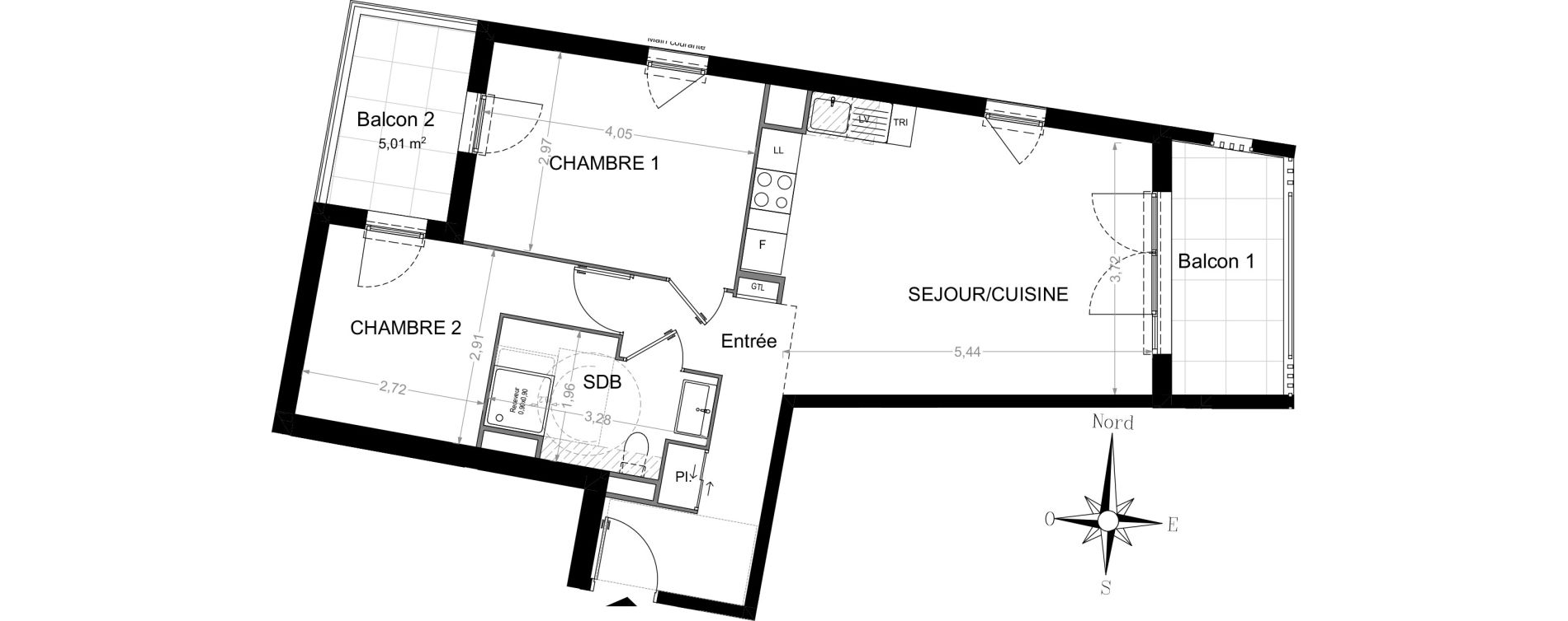 Appartement T3 de 58,28 m2 &agrave; Nice Saint roch