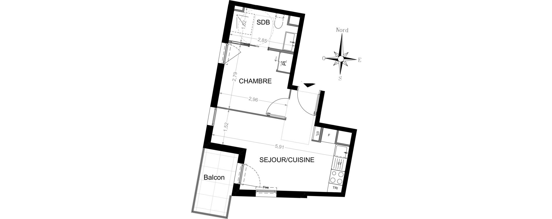 Appartement T2 de 28,35 m2 &agrave; Nice Saint roch