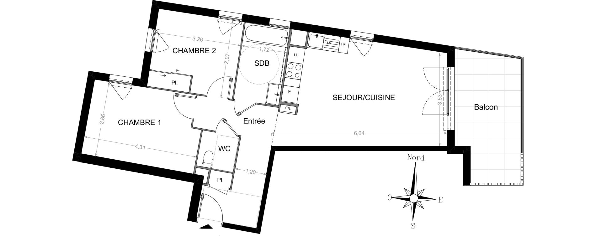 Appartement T3 de 62,83 m2 &agrave; Nice Saint roch