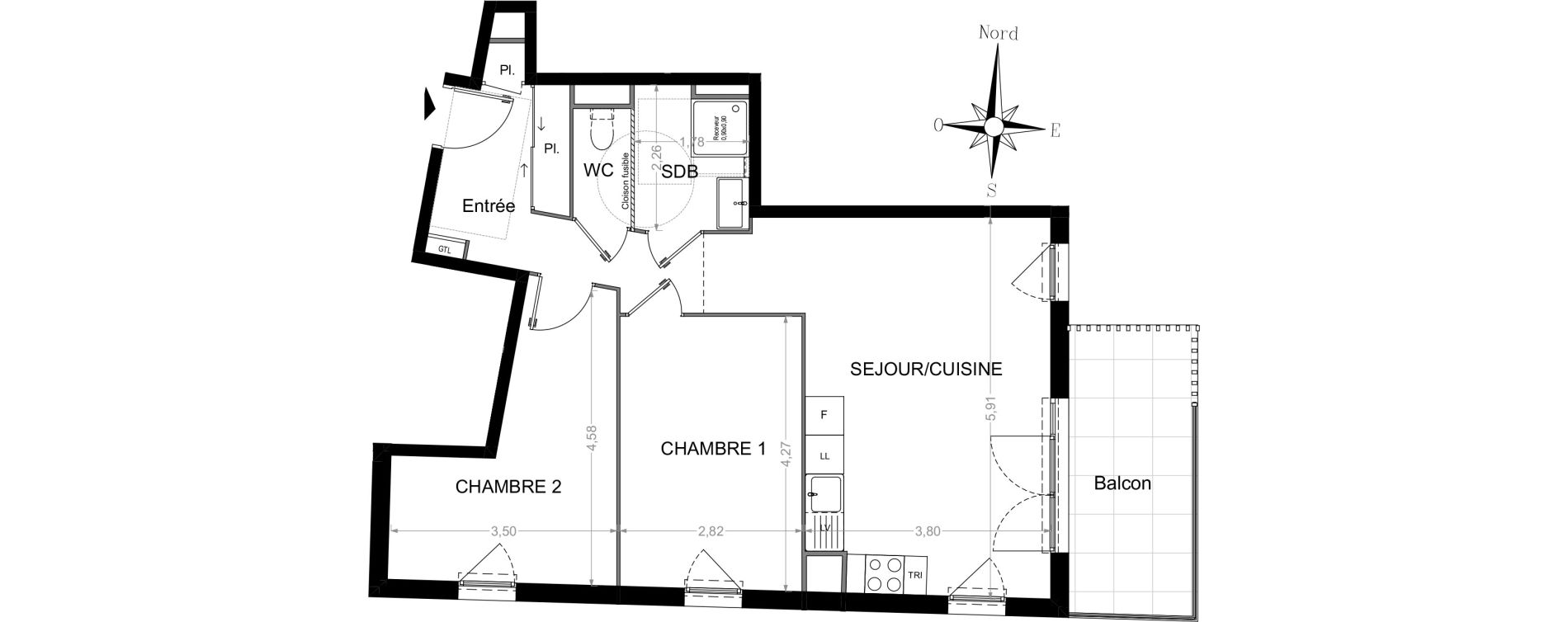 Appartement T3 de 60,66 m2 &agrave; Nice Saint roch