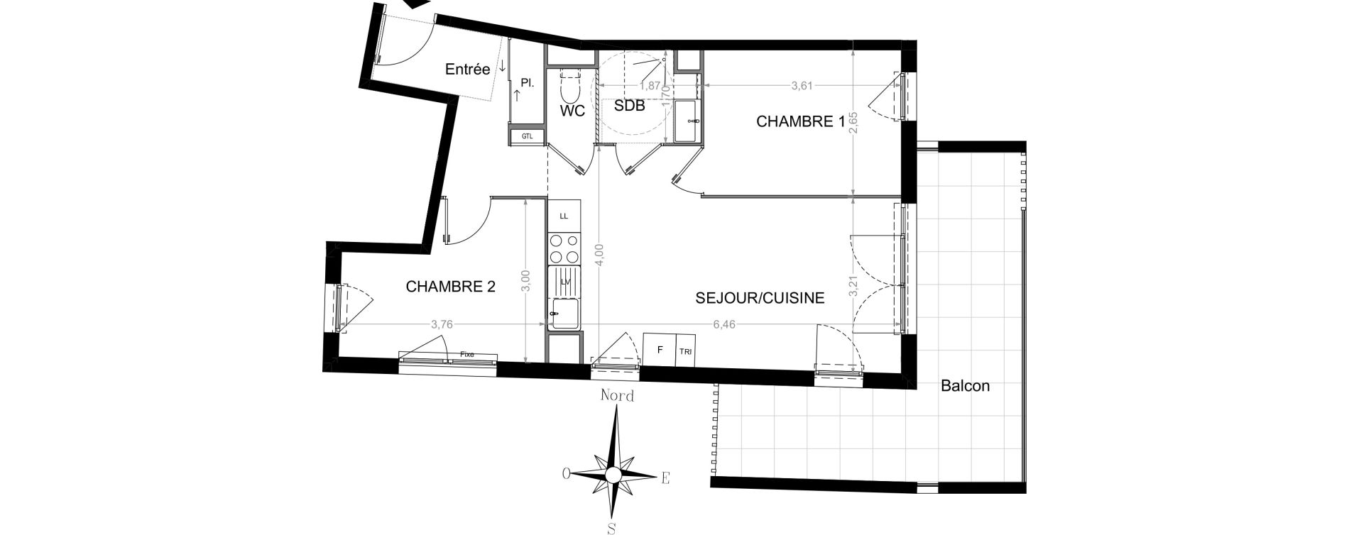 Appartement T3 de 52,00 m2 &agrave; Nice Saint roch