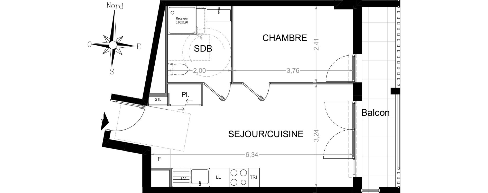 Appartement T2 de 35,09 m2 &agrave; Nice Saint roch