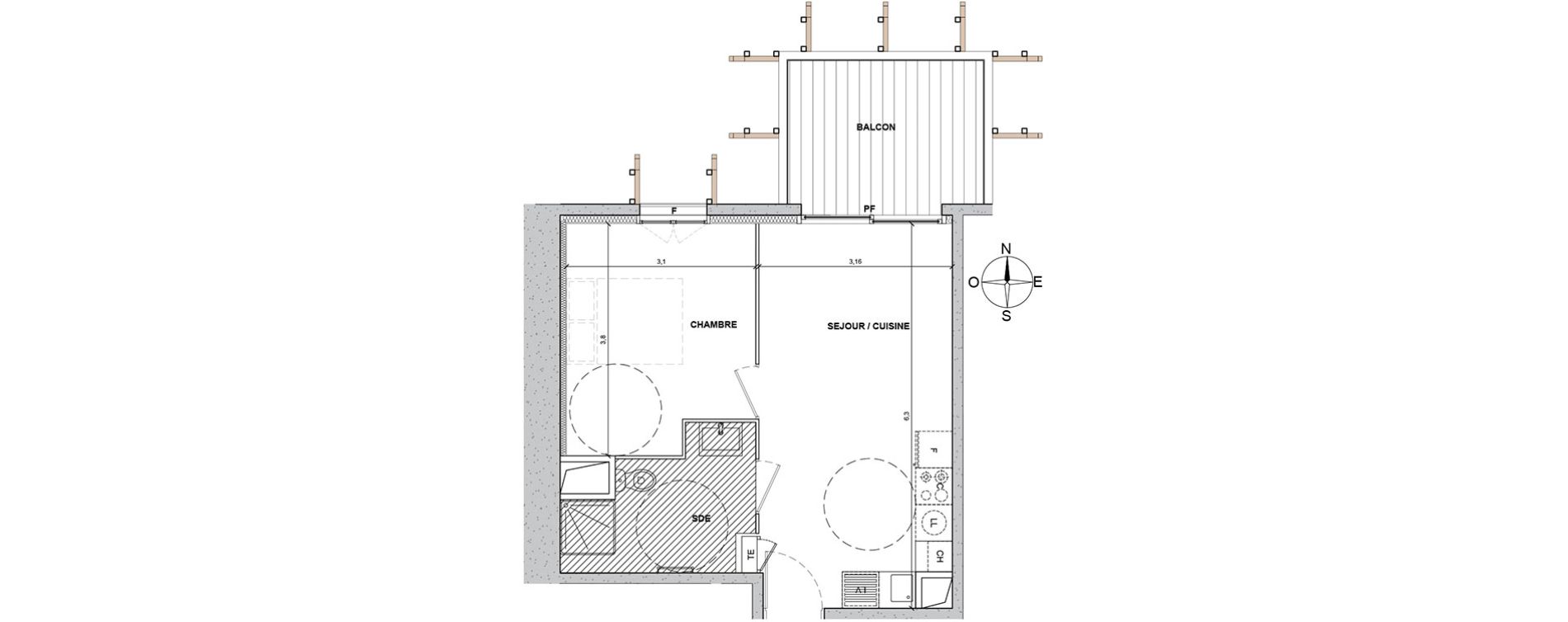 Appartement T2 de 36,50 m2 &agrave; Nice Le ray