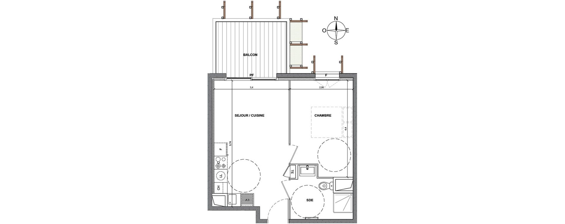 Appartement T2 de 36,90 m2 &agrave; Nice Le ray