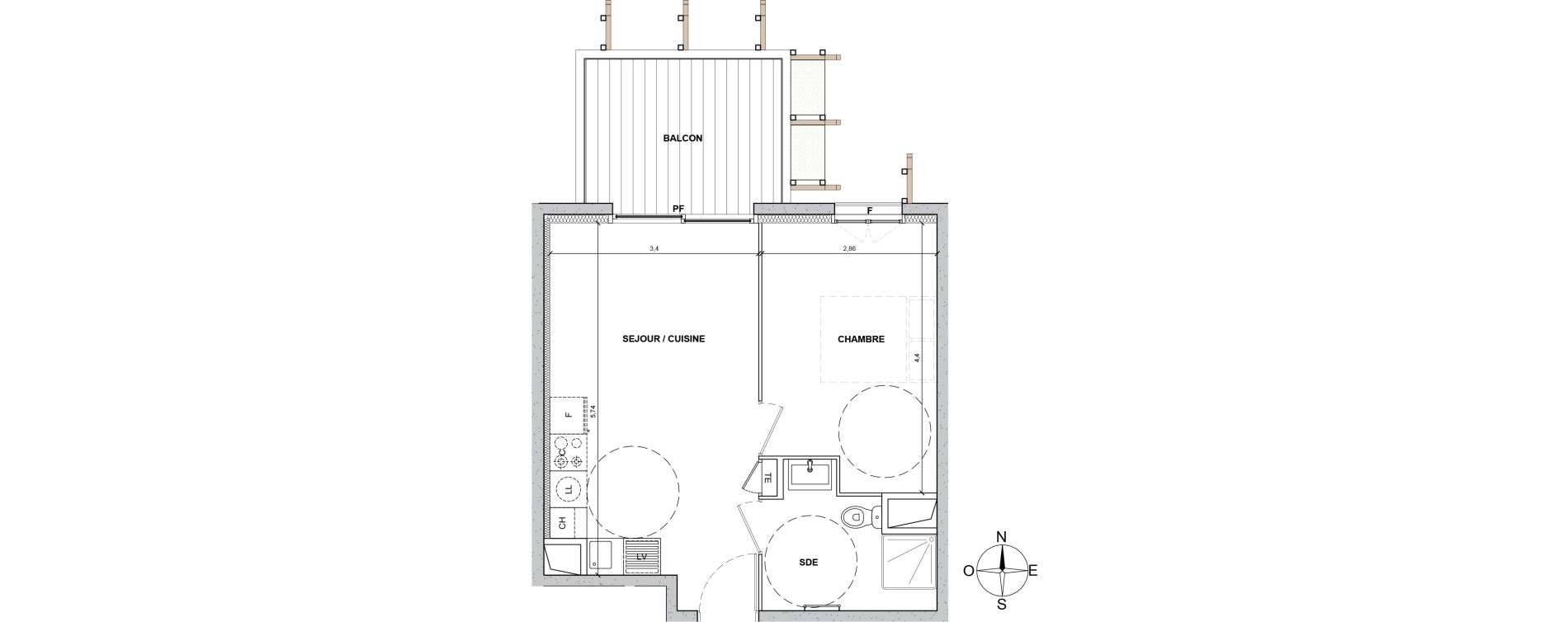 Appartement T2 de 37,00 m2 &agrave; Nice Le ray