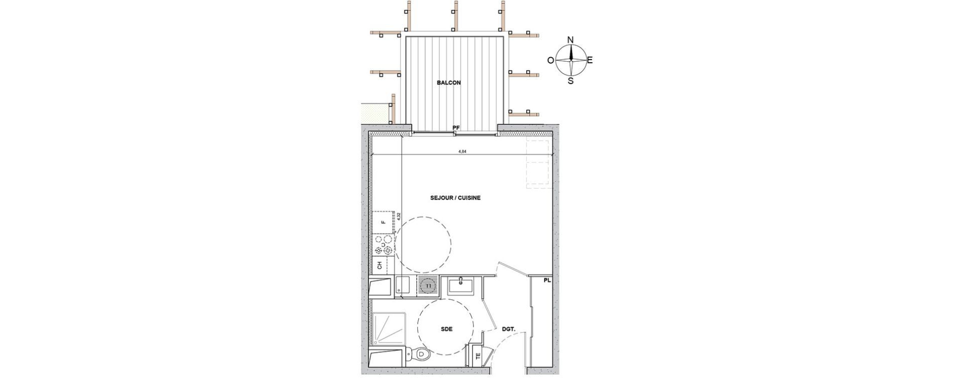 Appartement T1 de 28,50 m2 &agrave; Nice Le ray