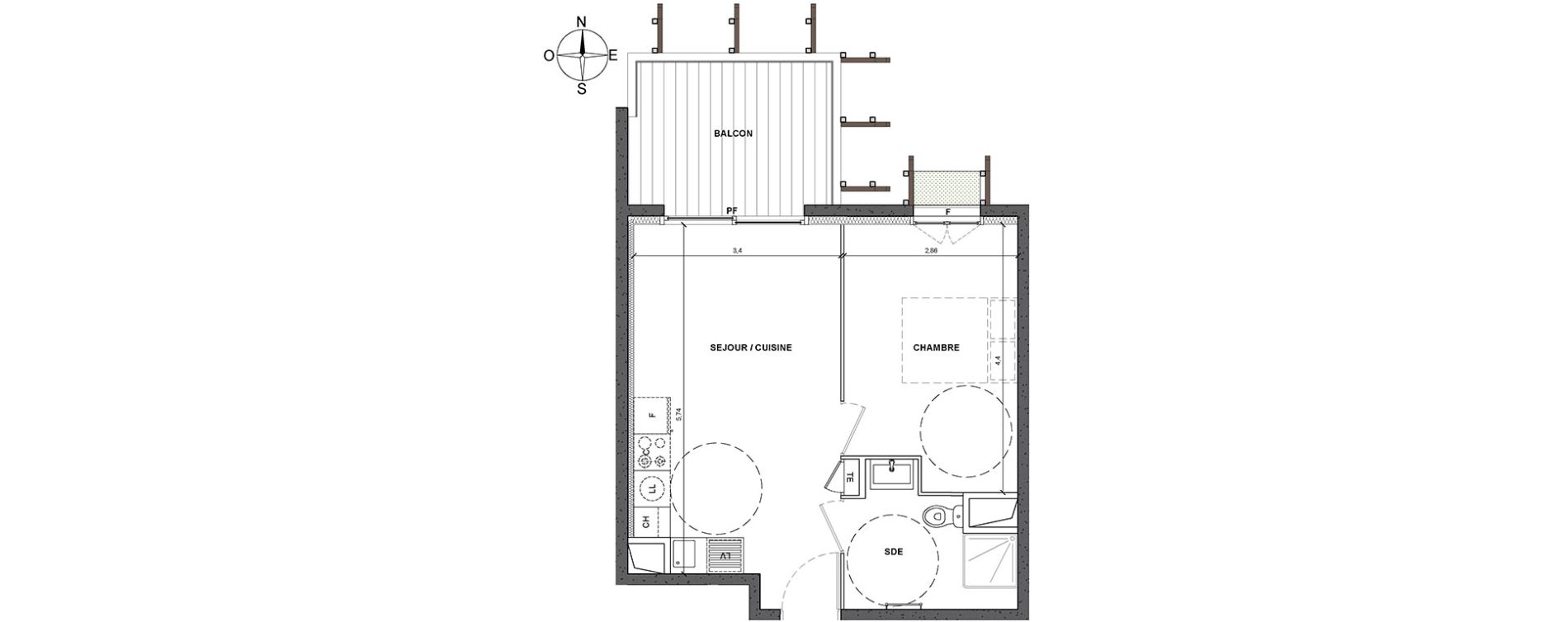 Appartement T2 de 37,00 m2 &agrave; Nice Le ray
