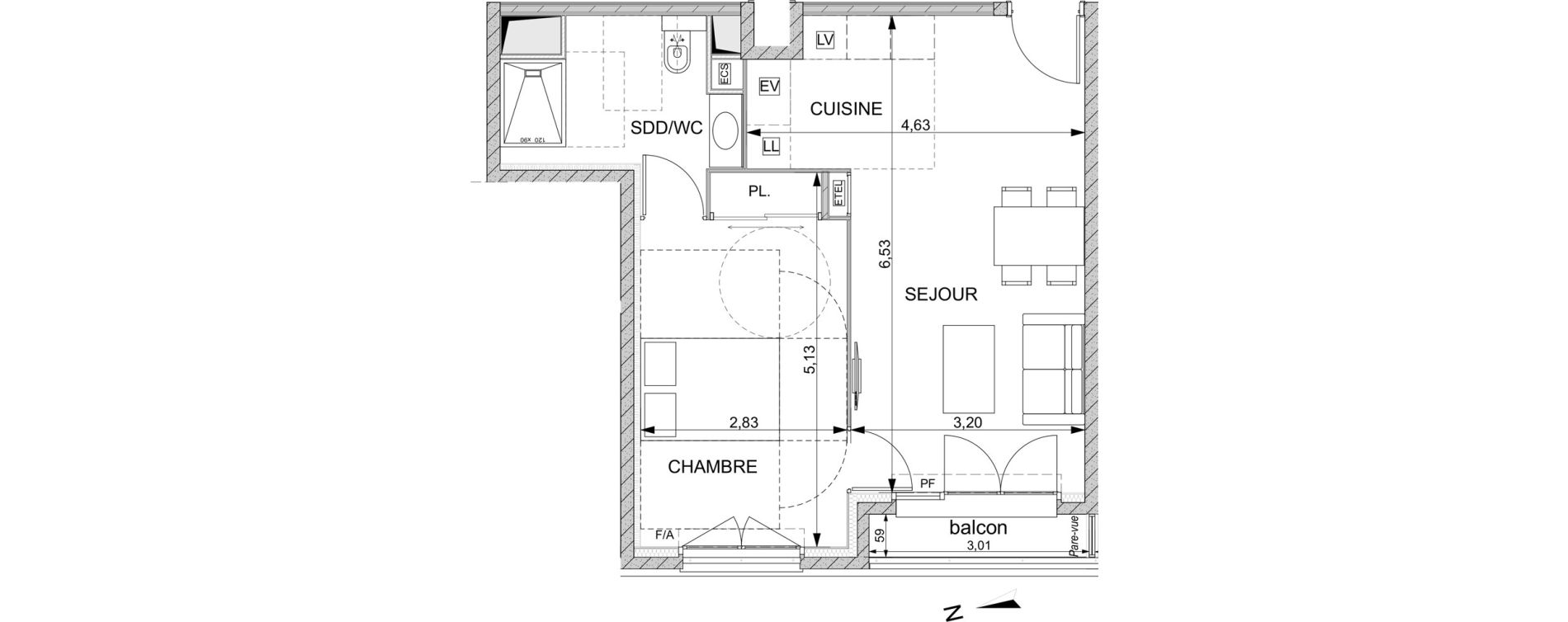 Appartement T2 de 43,32 m2 &agrave; Nice Diables bleus