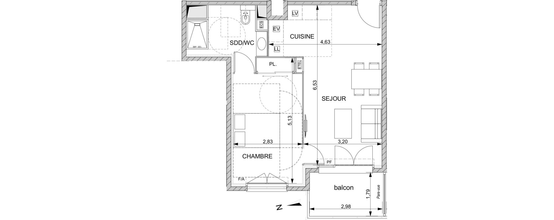 Appartement T2 de 43,47 m2 &agrave; Nice Diables bleus