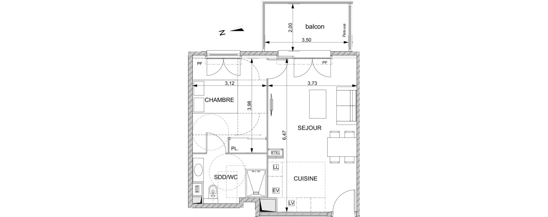 Appartement T2 de 41,82 m2 &agrave; Nice Diables bleus
