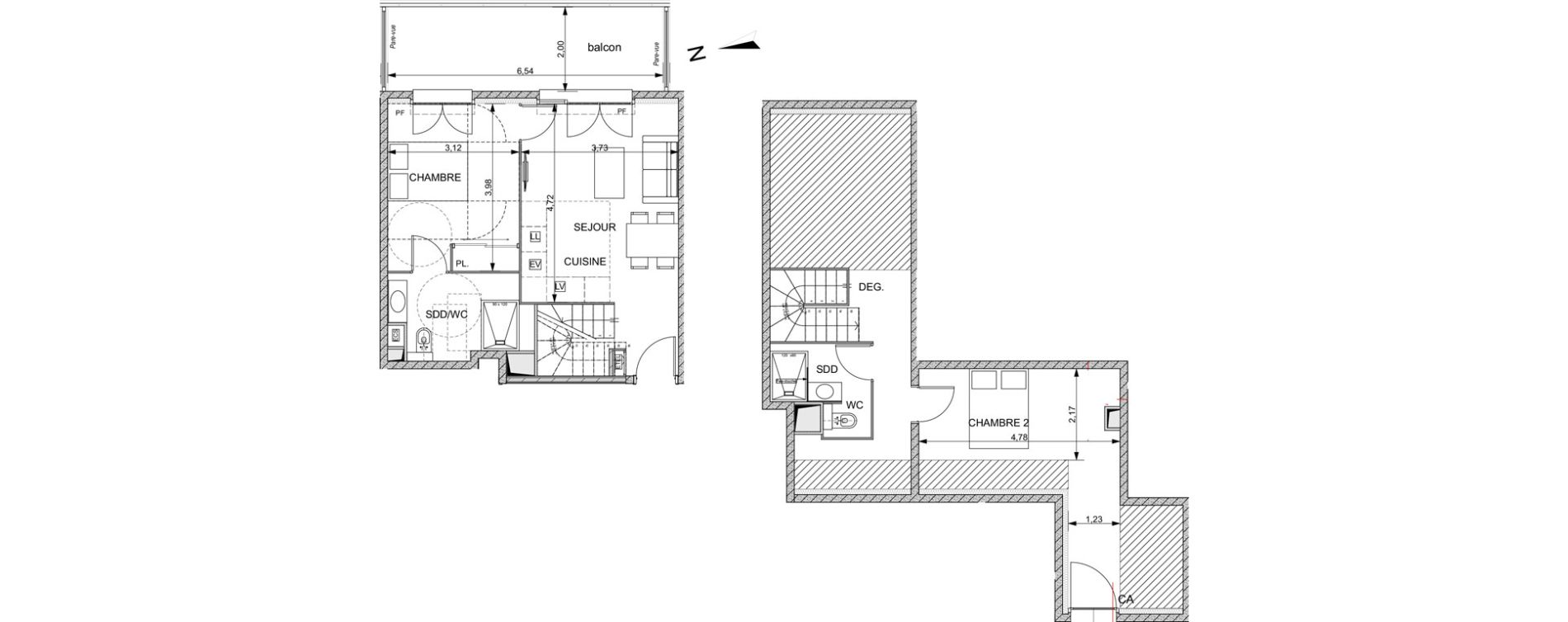 Duplex T3 de 63,27 m2 &agrave; Nice Diables bleus